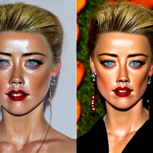 Image similar to a [ gourd ] carved shaped to look like ( amber heard ) face hybrid intercross