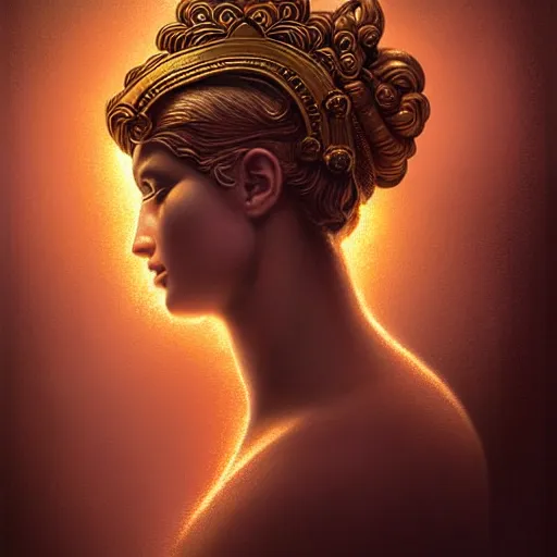 Image similar to majestic gracious regal seductive deity aphrodite portrait, ancient greece, atmospheric lighting, painted, ravenous, tempestuous, humble, intricate, volumetric lighting, beautiful, rich deep colours masterpiece, golden hour, golden ratio, sharp focus, ultra detailed, by leesha hannigan, ross tran, thierry doizon, kai carpenter, ignacio fernandez rios