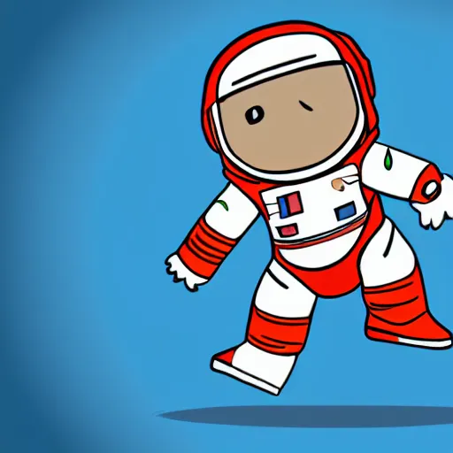 Image similar to 2 d cartoon of a red, short, bean shaped astronaut with no arms and a long blue visor