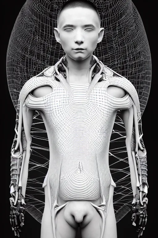 Prompt: 1 6 k neon - monochrome 3 d of cgsociety : abstract - nude gay shota - boy with kawaii makeup by nick knight ( him body : biomechanical sculpture, persian rug, mandelbulb 3 d fractal kawaii 3 d - shotacon style with him face : hyperrealistic human face, bdsm - pattern style by jonas akerlund and lee griggs