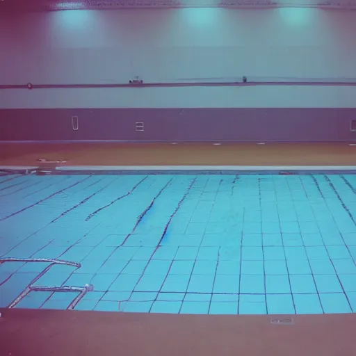 Image similar to a never ending empty pool, liminal space, found footage, sharp focus