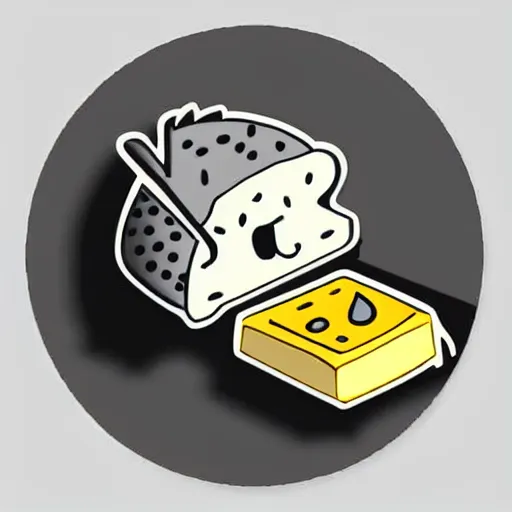 Prompt: cartoon diecut sticker of cute kawaii cheese with white border and light gray background