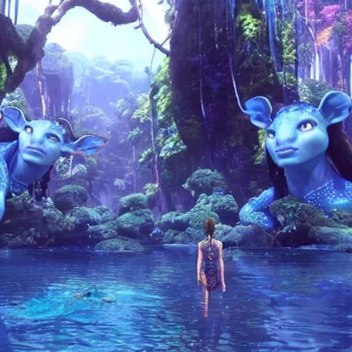 Prompt: scene from the movie Avatar 2: Way of Water set on the planet Pandora, na'vi in shot