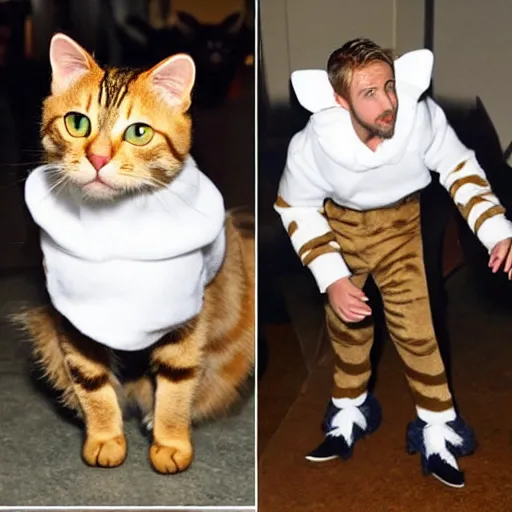 Image similar to ryan gosling in a cat costume