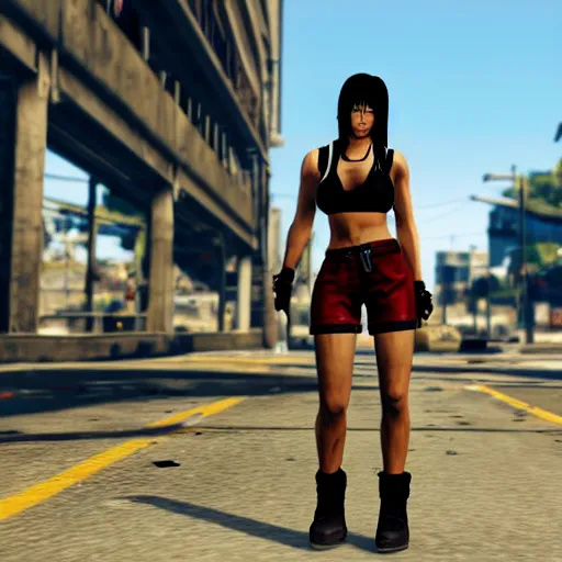 Image similar to Screenshot of Tifa Lockhart in the game GTA V, highly detailed