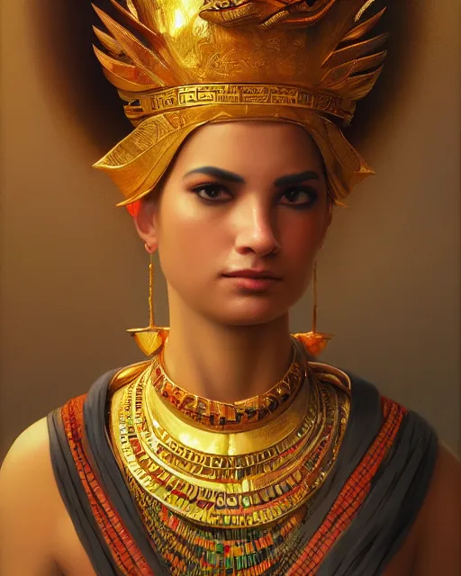 Image similar to Guy Fieri as a beautiful egyptian princess, gorgeous, portrait, powerful, intricate, beautiful, masterpiece, elegant, volumetric lighting, digital painting, highly detailed, artstation, sharp focus, illustration, William-Adolphe Bouguereau, Hajime sorayama, ruan jia