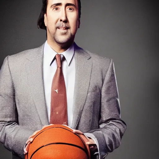 Prompt: photo of nicolas cage as a basketball player, color, studio lighting