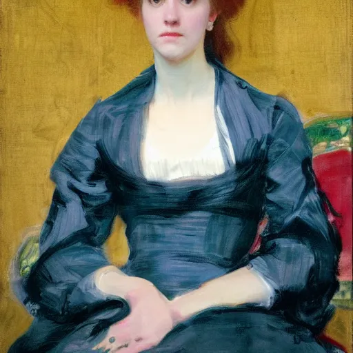 Prompt: portrait of a young woman, raphaelite, in the style of john singer sargent