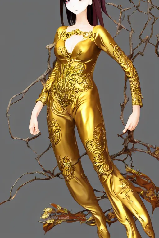 Image similar to beautiful girl, ghibli, wlop, anime soft paint of a single beautiful female full very tight long metallic suit ornate, accurate features, focus, very intricate ultra fine details