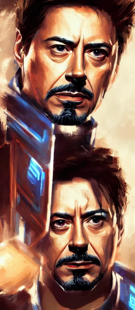 Image similar to concept art of tony stark, cinematic shot, oil painting by jama jurabaev, extremely detailed, brush hard, artstation, high quality, brush stroke