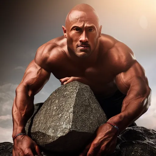 Prompt: Kevin heart really small whilst the rock holds him, realistic, 8k resolution, hyperdetailed, highly detailed, real life, studio lighting, high quality, photo