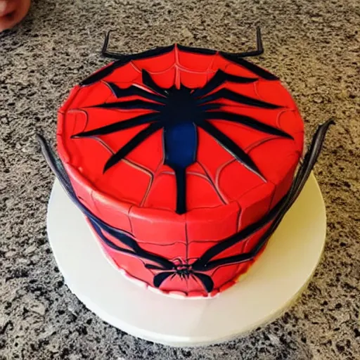 Prompt: chinese knockoff spider - man birthday cake,