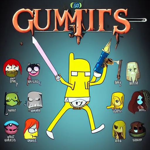 Image similar to adventure time characters in a dark souls game