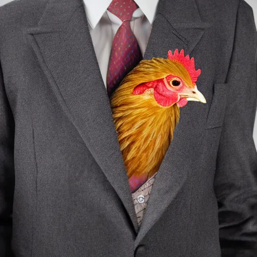 Image similar to a high quality photo of a chicken wearing a suit, Romanticism, 8k