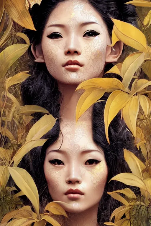 Image similar to stunningly beautiful, peruvian geisha prima ballerina in jungle, symmetrical face, golden hour, smooth, focus, highly detailed, hyper realistic, dramatic lighting, elegant, intricate, concept art, art by wlop, mars ravelo, greg rutowski, artstation