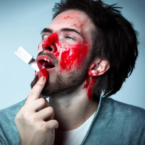 Prompt: if you fill your mouth with a razor, you will spit blood