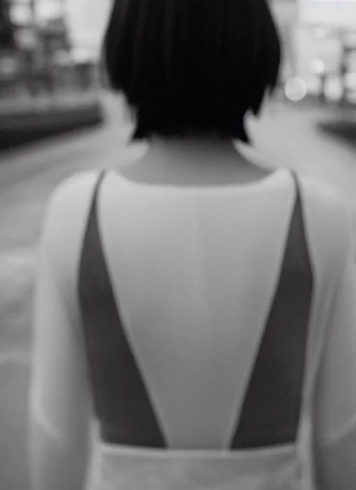 Image similar to symmetry!! a 2 8 mm macro photo from the back of a woman in japan, splash art, movie still, bokeh, canon 5 0 mm, cinematic lighting, dramatic, film, photography, golden hour, depth of field, award - winning, anamorphic lens flare, 8 k, hyper detailed, 3 5 mm film grain