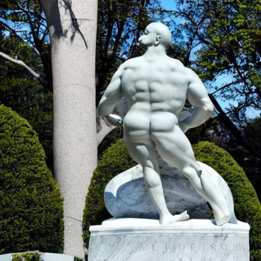 Prompt: a large marble statue of Homer Simpson outside the White House, dslr photo, 50mm