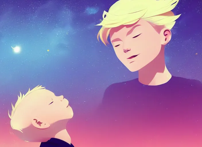 Image similar to a newborn baby with blonde hair floating in space. clean cel shaded vector art. shutterstock. behance hd by lois van baarle, artgerm, helen huang, by makoto shinkai and ilya kuvshinov, rossdraws, illustration, art by ilya kuvshinov