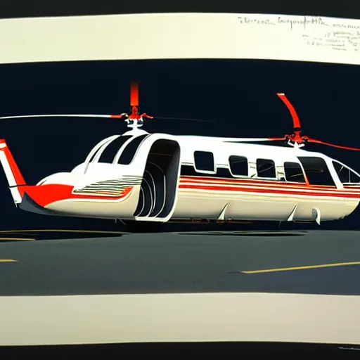 Image similar to concept art for helicopter + bus, painted by syd mead, high quality