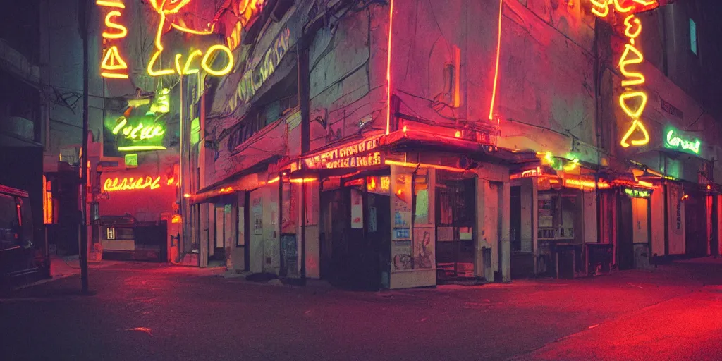 Prompt: portra 800 neon street photography