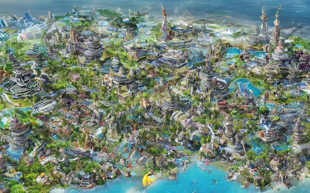 Image similar to future city of denpasar bali in the year 3 0 0 0, perfect faces.