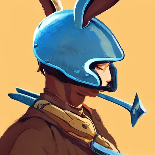 Prompt: bunny with helmet and sword smooth face median photoshop filter cutout vector behance hd by jesper ejsing, by rhads, makoto shinkai and lois van baarle, ilya kuvshinov, rossdraws, illustration, art by ilya kuvshinov and gustav klimt