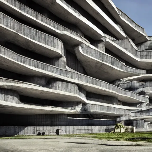 Prompt: sci fi utopian far future research facility exterior, brutalist architecture, grand scale, epic design
