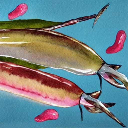 Prompt: watercolor painting of an anchovy by yusei nagashima,