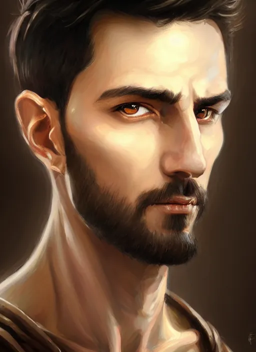 Image similar to a _ fantasy _ style _ portrait _ painting _ of light brown argentinian male short black hair defined very chiseled facial features long face big ears, rpg dnd oil _ painting _ unreal _ 5 _ daz. _ rpg _ portrait _ extremely _ detailed _ artgerm _ greg _ rutkowski _ greg