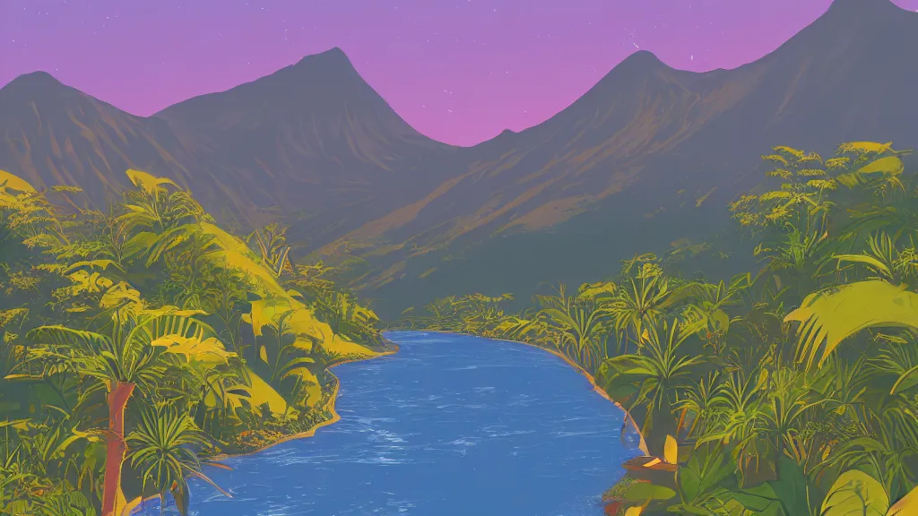 Prompt: Reunion Island landscape illustration by James Gilleard,trending on artstation