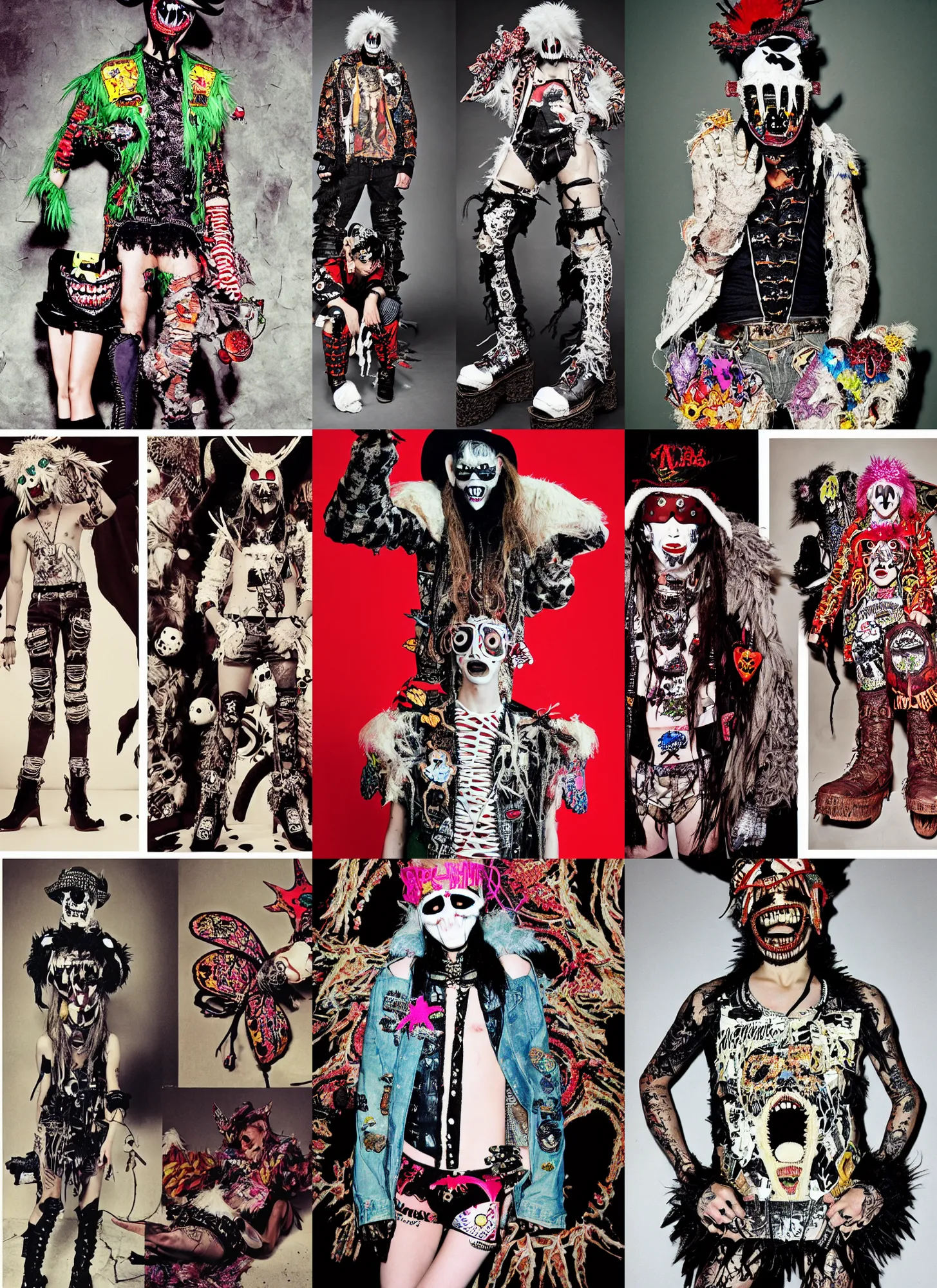 Prompt: photo of lace monster butterfly cowboy eye patch wearing ripped up dirty Swear kiss monster teeth yeti platform boots in the style of Walter Van Beirendonck W&LT by 1990's FRUiTS magazine by Shoichi Aoki in the style of 20471120 by Jean Paul Gaultier in the style of Ed Hardy by Von Dutch by Christopher Nemeth in the style of Harajuku street style japan and in the style Rammellzee by Insane Clown Posse in the style of Ai Yazawa's Nana by CyberDog and emo scene style by Ryan Trecartin in the style of Dorian Electra by Rick Owens by Jun Takahashi in a dirty dark dark dark poorly lit bedroom full of trash and garbage server racks and cables everywhere in the style of Juergen Teller in the style of Shoichi Aoki, japanese street fashion, KEROUAC magazine,, Milk Bar Magazine, Vivienne Westwood, y2K aesthetic