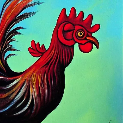 Prompt: human ear on a rooster surrealist painting