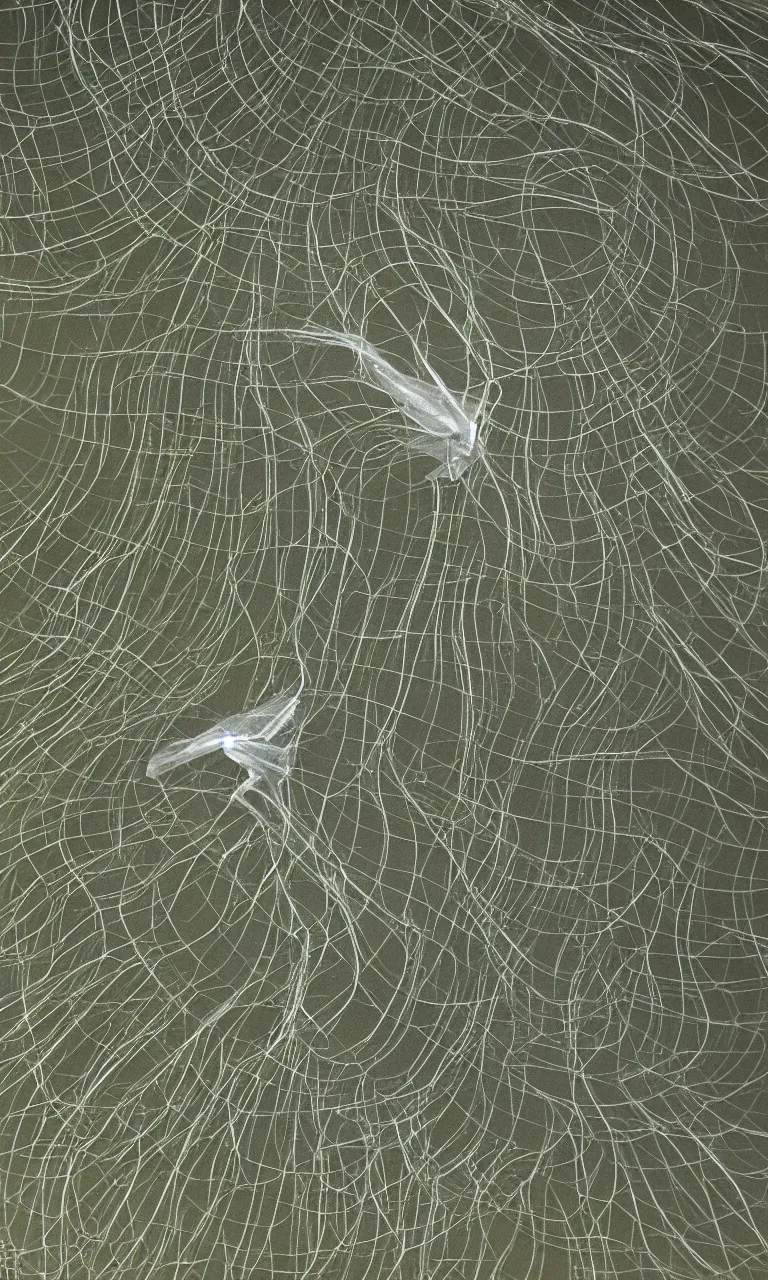 Image similar to photo of transparent Ctenophora Bathochordaeus billowing its layered strata, extreme shallow depth of field