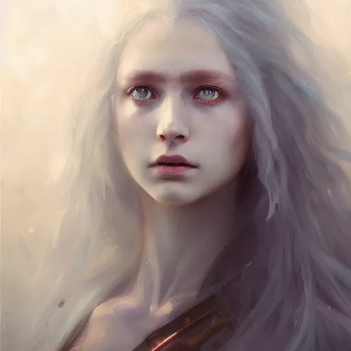 Prompt: a portrait of a ice queen with long dark curly hair and red eyes, stoic, pale skin, alone dramatic, epic painting, painted by wlop, cgsociety, beautiful, semirealism, artbreeder, artstation, octane render, sharpness, 8 k, golden ratio