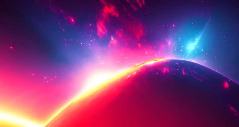 Image similar to minimalist cinematic scifi render of a dramatic powerful nebula in space, nebula, homeworld skies, 4 k, 8 k, hd