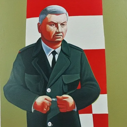 Image similar to a soviet dictator propaganda painting of jarosław kaczynski