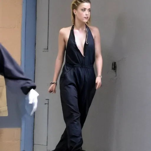 Image similar to amber heard in a prison jumpsuit in prison