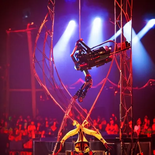 Image similar to robot circus performance, incredible acrobatics