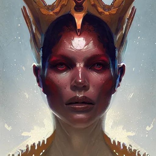 Prompt: portrait of an alien queen from 5th dimension, by Greg Rutkowski. Extremely detailed, digital art