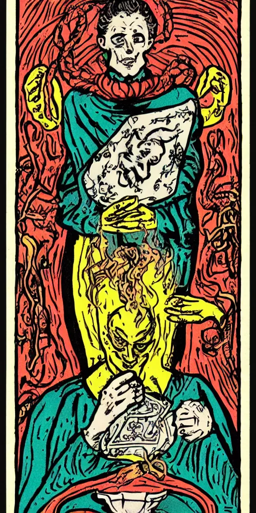 Image similar to the fool tarot illustrated in the style of Charles Burns