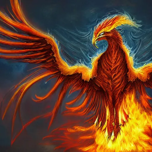 Prompt: hyperdetailed image of a phoenix with its full body flaming and wings spread 8 k extremely detailed hd hyperrealism fiery extremely accurate unbelievably creepy symmetrical
