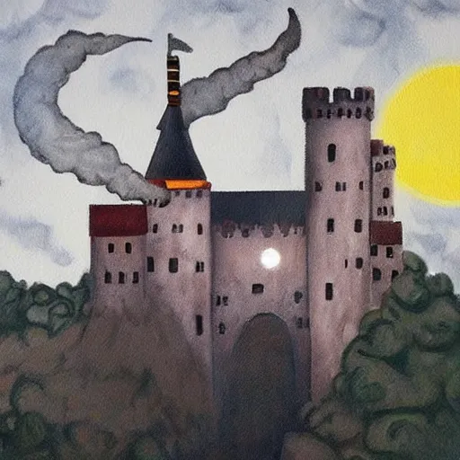 Image similar to Castle+moon+river+painting+ evil+smoke