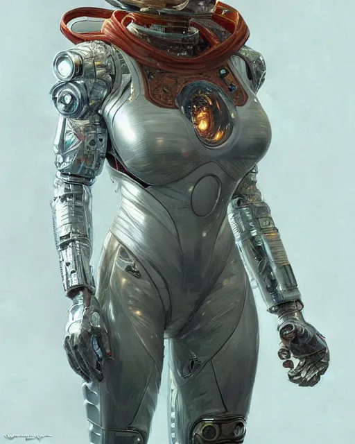 Image similar to trump, cyborg, spacesuit, real life skin, intricate, elegant, highly detailed, artstation, concept art, smooth, sharp focus, art by artgerm and greg rutkowski and alphonse mucha