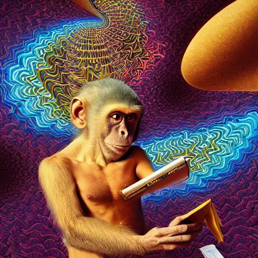 Prompt: ( monkey smoking a blunt ) ( ( engineering document, drawing, autodesk blueprint, warp drive ) ) ( ( ( hyper detailed masterpiece, psychedelic fractal pattern, jean giraud, digital art painting, dream wave aesthetic, ethereal, artgerm, donato giancola, tom bagshaw ) ) )