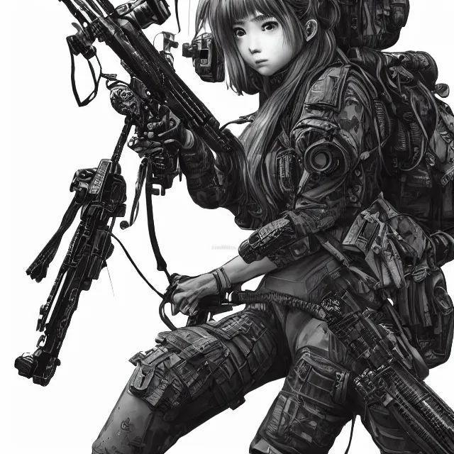 Prompt: the hyperrealistic portrait of lawful neutral female futuristic marine sniper as absurdly beautiful, gorgeous, elegant, young anime gravure idol, an ultrafine hyperdetailed illustration by kim jung gi, irakli nadar, intricate linework, bright colors, octopath traveler, final fantasy, unreal engine 5 highly rendered, global illumination, radiant light, detailed and intricate environment