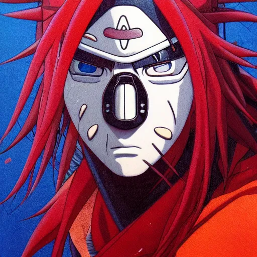 Image similar to prompt : madara uchiha portrait soft light painted by james jean and katsuhiro otomo and erik jones, inspired by akira anime, smooth face feature, intricate oil painting, high detail illustration, sharp high detail, manga and anime 1 9 9 9