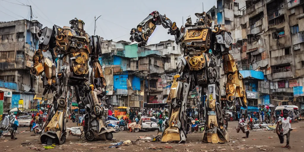 Image similar to giant mecha ROBOT of AJEGUNLE SLUMS of Lagos,