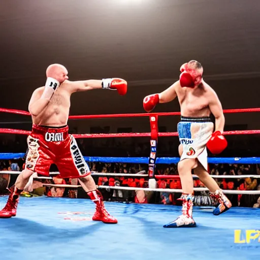 Prompt: photo of two clowns boxing in the ring, clown makeup, clowns, clowns boxing, punching, hbo showtime boxing, sports photography 4