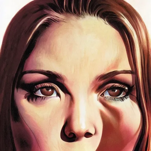 Prompt: a face of girl made by skin from alex ross